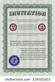 Green Formal invitation. Printer friendly. Vector illustration. Modern design. 
