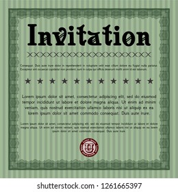 Green Formal invitation. Printer friendly. Sophisticated design. Detailed. 
