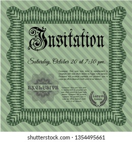 Green Formal invitation. Printer friendly. Vector illustration. Lovely design. 