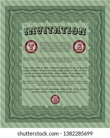 Green Formal invitation. Printer friendly. Artistry design. Vector illustration. 