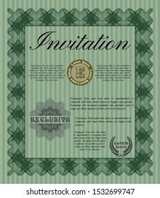 Green Formal invitation. Printer friendly. Nice design. Detailed. 