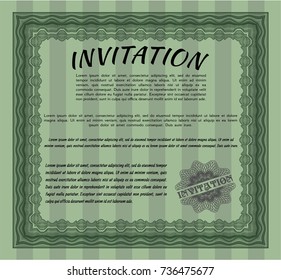 Green Formal invitation. Printer friendly. Vector illustration. Money design. 