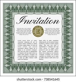 Green Formal invitation. Printer friendly. Detailed. Cordial design. 