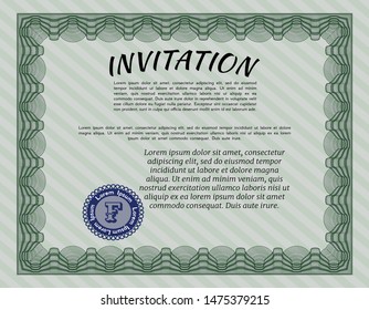 Green Formal invitation. With quality background. Money Pattern. Detailed. 