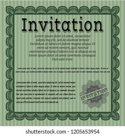 Green Formal invitation. Sophisticated design. Detailed. With linear background. 