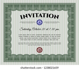 Green Formal invitation. Sophisticated design. With complex linear background. Customizable, Easy to edit and change colors. 