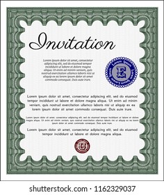 Green Formal invitation template. With background. Perfect design. Vector illustration. 