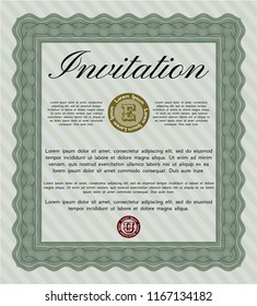 Green Formal invitation template. With background. Detailed. Elegant design. 