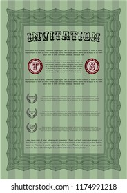 Green Formal invitation template. With background. Nice design. Vector illustration. 