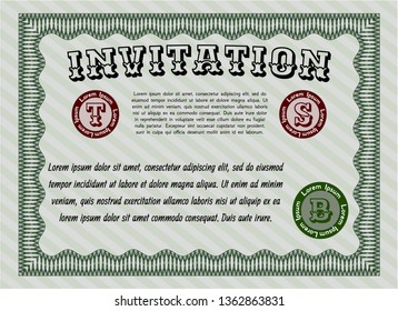 Green Formal invitation template. With background. Detailed. Elegant design. 
