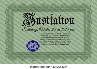 Green Formal invitation template. With background. Cordial design. Customizable, Easy to edit and change colors. 