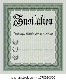 Green Formal invitation template. Beauty design. Detailed. With complex background. 