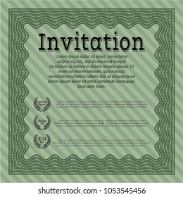 Green Formal invitation template. With complex linear background. Nice design. Vector illustration. 
