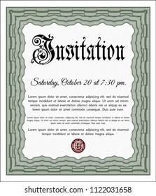 Green Formal invitation template. With complex linear background. Customizable, Easy to edit and change colors. Cordial design. 