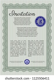 Green Formal invitation template. Complex background. Detailed. Artistry design. 