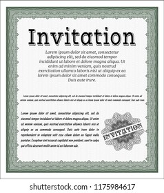 Green Formal invitation template. Complex background. Elegant design. Detailed. 