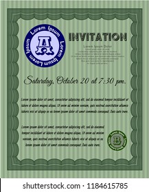 Green Formal invitation template. Complex background. Vector illustration. Perfect design. 