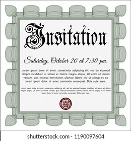 Green Formal invitation template. Complex background. Money style design. Detailed. 