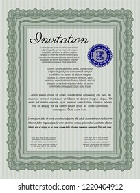 Green Formal invitation template. With complex linear background. Beauty design. Detailed. 