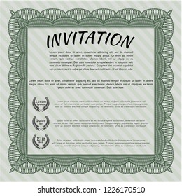 Green Formal invitation template. Complex background. Detailed. Money Pattern. 