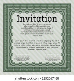 Green Formal invitation template. With complex linear background. Vector illustration. Elegant design. 