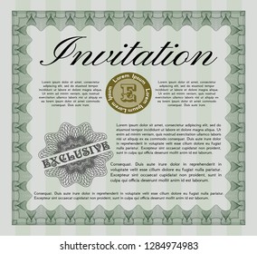 Green Formal invitation template. With complex linear background. Detailed. Lovely design. 