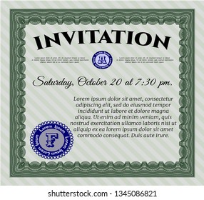 Green Formal invitation template. With complex background. Money Pattern design. Vector illustration. 