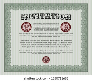 Green Formal invitation template. With complex background. Detailed. Artistry design. 