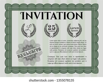 Green Formal invitation template. With complex background. Vector illustration. Money Pattern design. 