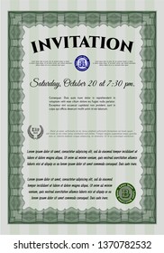 Green Formal invitation template. Complex background. Money style design. Detailed. 
