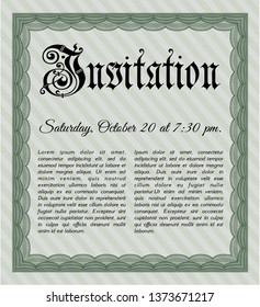 Green Formal invitation template. With complex linear background. Detailed. Modern design. 