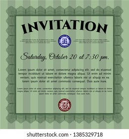 Green Formal invitation template. With complex linear background. Customizable, Easy to edit and change colors. Retro design. 