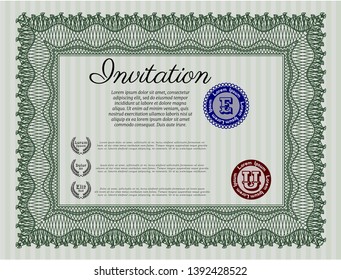 Green Formal invitation template. With complex background. Money Pattern. Vector illustration. 