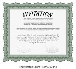Green Formal invitation template. With complex background. Artistry design. Vector illustration. 