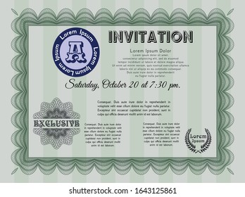 Green Formal invitation template. Complex background. Customizable, Easy to edit and change colors. Sophisticated design. 