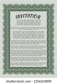 Green Formal invitation template. Cordial design. With guilloche pattern. Vector illustration. 