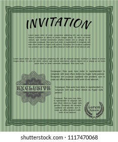 Green Formal invitation template. Customizable, Easy to edit and change colors. Complex background. Money Pattern design. 
