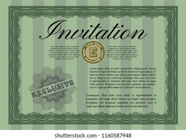 Green Formal invitation template. Customizable, Easy to edit and change colors. With complex linear background. Artistry design. 