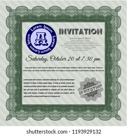 Green Formal invitation template. Customizable, Easy to edit and change colors. With linear background. Retro design. 