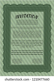 Green Formal invitation template. Customizable, Easy to edit and change colors. With guilloche pattern and background. Nice design. 