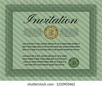 Green Formal invitation template. Customizable, Easy to edit and change colors. With great quality guilloche pattern. Cordial design. 