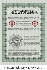 Green Formal invitation template. Customizable, Easy to edit and change colors. With complex linear background. Retro design. 