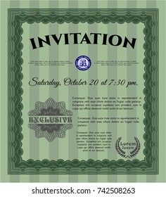 Green Formal invitation template. Customizable, Easy to edit and change colors. With great quality guilloche pattern. Money Pattern design. 