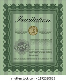 Green Formal invitation template. Detailed. Printer friendly. Cordial design. 