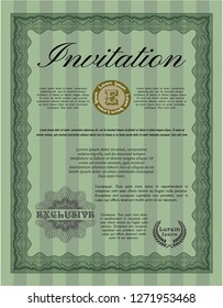 Green Formal invitation template. Detailed. With complex background. Money Pattern design. 