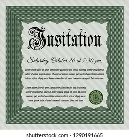Green Formal invitation template. Detailed. With background. Lovely design. 