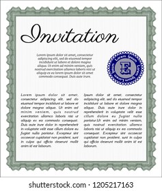 Green Formal invitation template. Easy to print. Retro design. Detailed. 