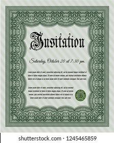 Green Formal invitation template. Easy to print. Retro design. Detailed. 