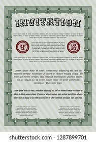 Green Formal invitation template. Easy to print. Vector illustration. Sophisticated design. 