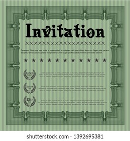 Green Formal invitation template. Easy to print. Detailed. Money style design. 